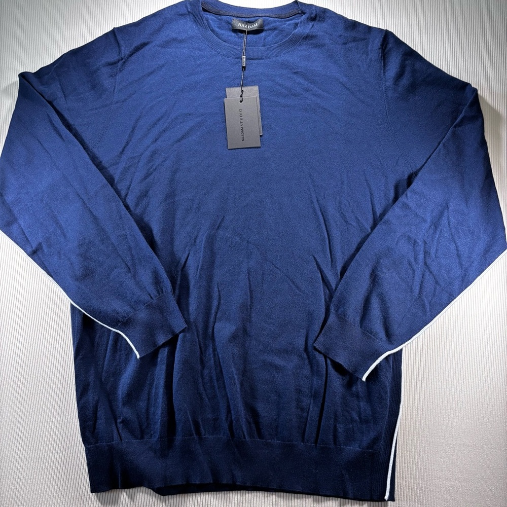 NAADAM Men's Navy Sweater With Contrast Piping XL‎ NWT